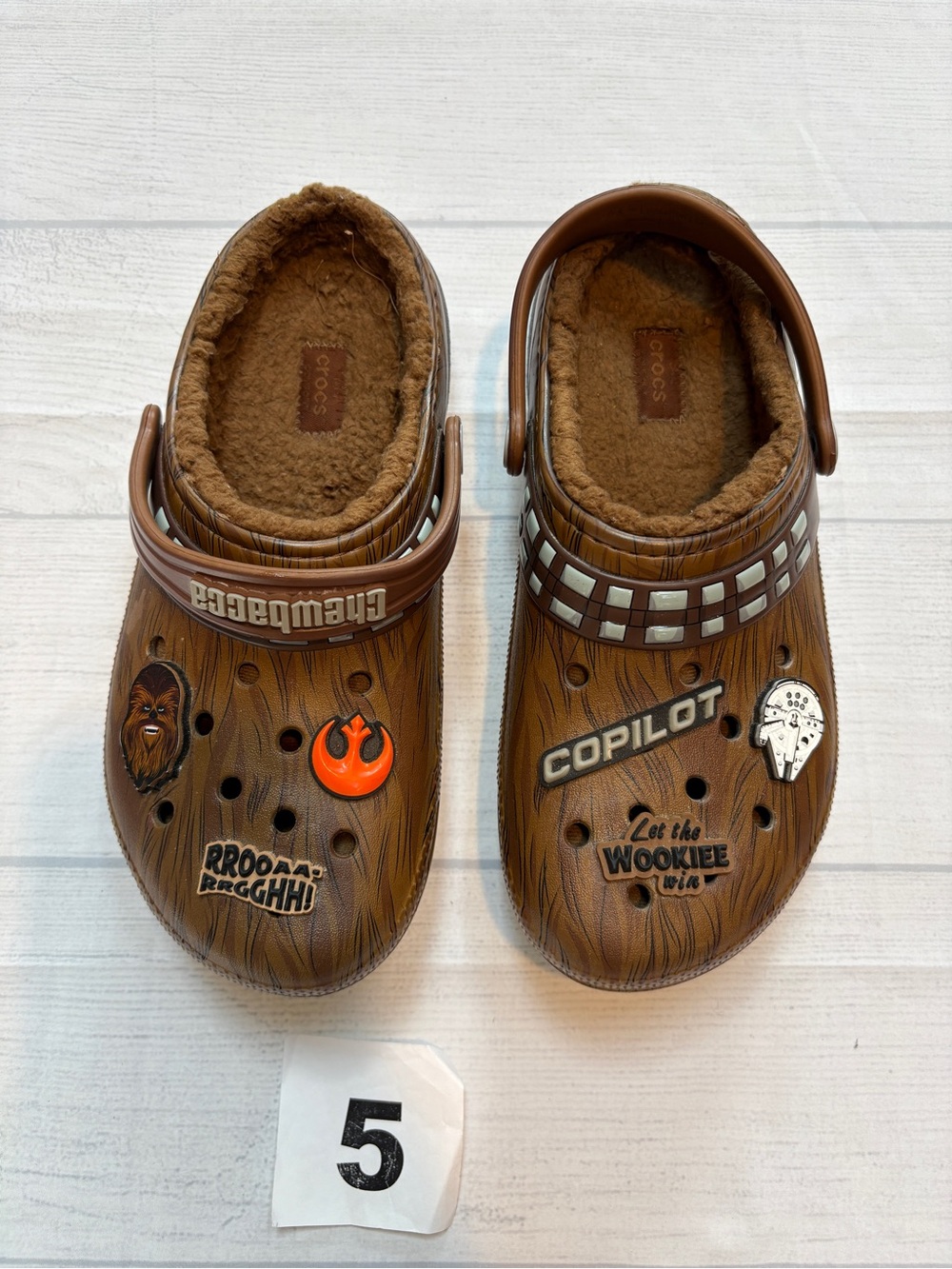 CROCS Kids Brown Wookiee Themed Clog Sandals with Fur Lining